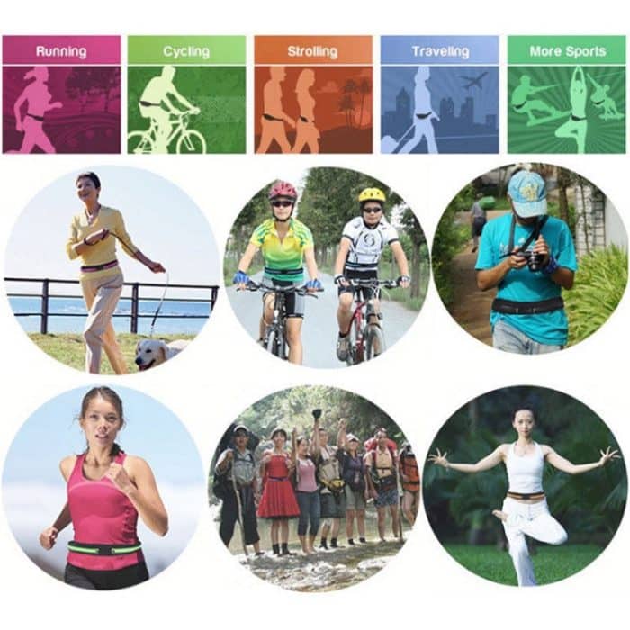 Sportliche wasserdichte elastische Gürteltasche mit zwei Taschen, Gürteltasche und Reißverschluss, Green, Sports+Orange, Blue, Sports+Black, Magenta – Bild 5