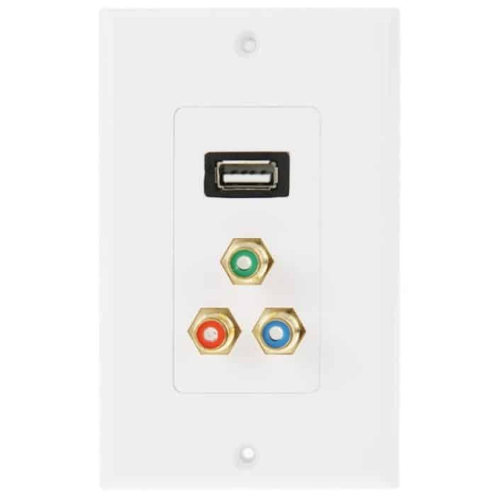 USB 2.0-Buchse + 3 Cinch-Stecker Wandplatte Panel – Bild 1