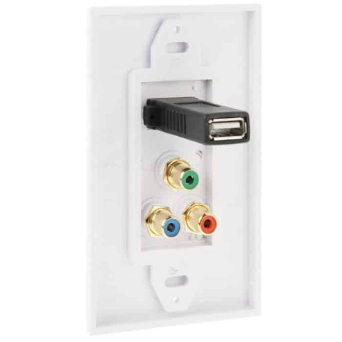 USB 2.0-Buchse + 3 Cinch-Stecker Wandplatte Panel – Bild 5