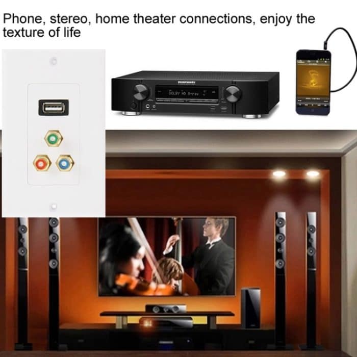 USB 2.0-Buchse + 3 Cinch-Stecker Wandplatte Panel – Bild 8