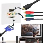 HDMI-Buchse + 3 Cinch-Stecker + VGA-Buchse Wandplatte