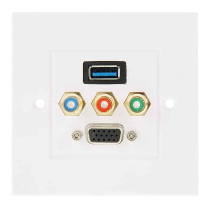 USB 3.0-Buchse + 3 Cinch-Stecker + VGA-Buchse Wandplatte – Bild 2