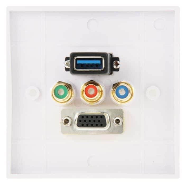 USB 3.0-Buchse + 3 Cinch-Stecker + VGA-Buchse Wandplatte – Bild 3