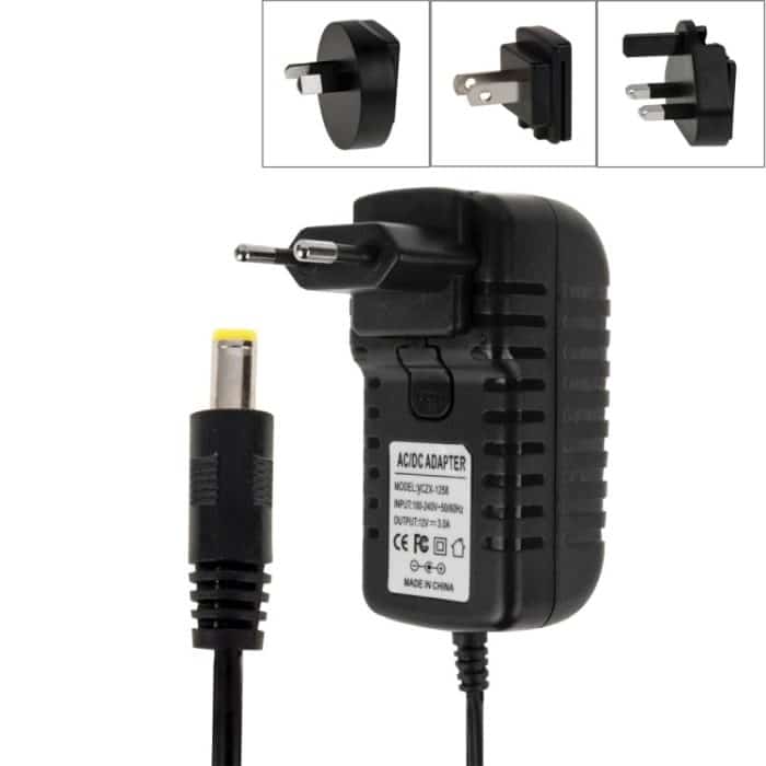 4-in-1-EU-Stecker + US-Stecker + UK-Stecker + AU-Stecker AC 100–240 V auf DC 12 V 3 A Netzteil, Spitzen: 5,5 x 2,1 mm, Kabellänge: ca. 1,2 m, EU+US+UK+AU Plug – Bild 1
