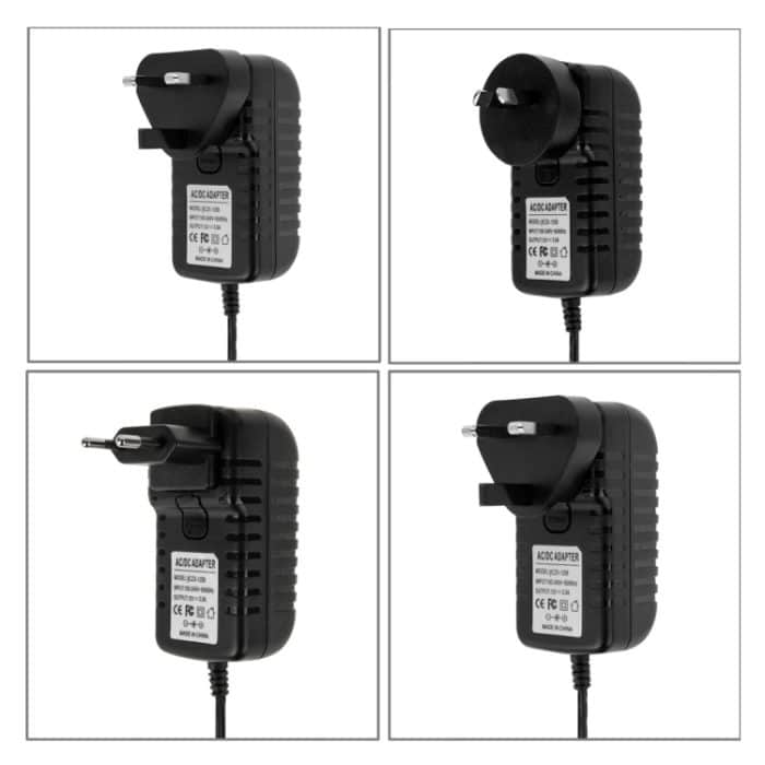 4-in-1-EU-Stecker + US-Stecker + UK-Stecker + AU-Stecker AC 100–240 V auf DC 12 V 3 A Netzteil, Spitzen: 5,5 x 2,1 mm, Kabellänge: ca. 1,2 m, EU+US+UK+AU Plug – Bild 4