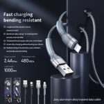 REMAX RC-124a 1 m 2,4 A USB-auf-USB-C/Typ-C-Aluminiumlegierungsgeflecht-Schnellladedatenkabel – Bild 3