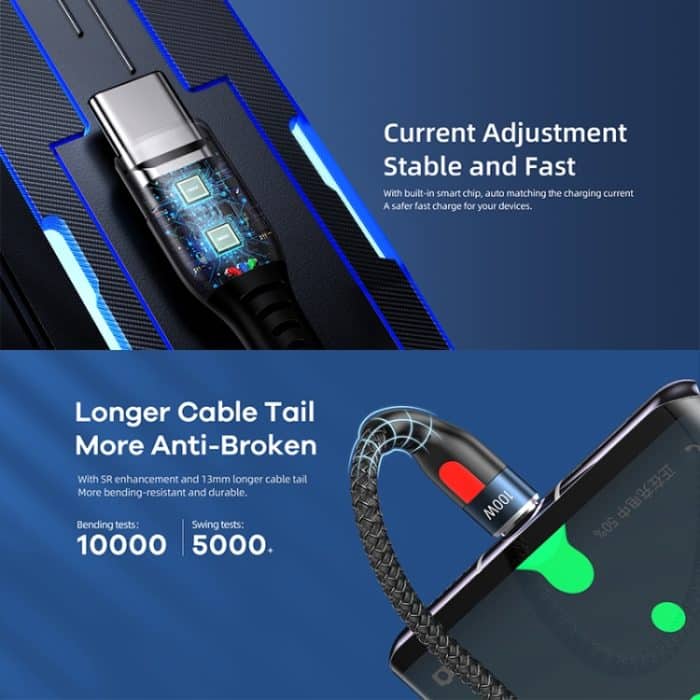 REMAX RC-188a Lesu Pro 1 m 5 A USB-auf-USB-C/Typ-C-Aluminiumlegierungsgeflecht-Schnellladedatenkabel – Bild 5