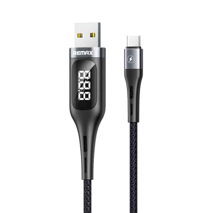 REMAX RC-096a Leader 1,2 m 2.1 USB auf USB-C/Typ-C Intelligentes Digitaldisplay Aluminiumlegierungsgeflecht Schnelllade-Datenkabel – Bild 1