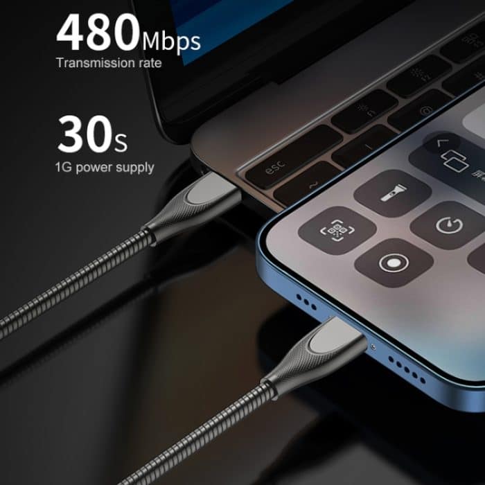 ADC-009 USB-zu-USB-C/Typ-C-Zinklegierungsschlauch-Schnelllade-Datenkabel, Kabellänge: 1 m – Bild 6