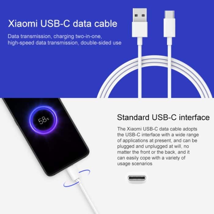 Original Xiaomi USB-zu-USB-C/Typ-C-Datenkabel, normale Version, Kabellänge: 1 m – Bild 2