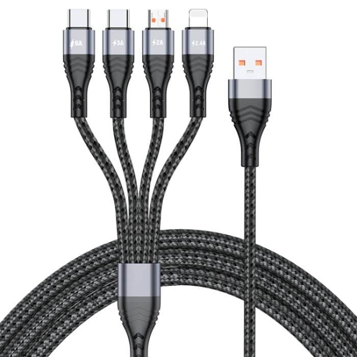 SAS7066H.jpg 4 in 1 66 W 6 A USB auf 8 Pin + Micro USB + Dual USB-C / Typ C Schnelllade-Datenkabel, Kabellänge: 1,2 m – Bild 1