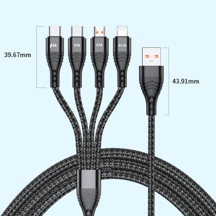 4 in 1 66 W 6 A USB auf 8 Pin + Micro USB + Dual USB-C / Typ C Schnelllade-Datenkabel, Kabellänge: 2 m – Bild 2