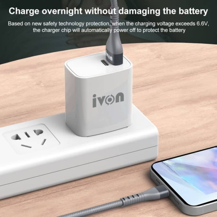 IVON CA92 2,4 A Max. USB-auf-USB-C/Typ-C-Gummi-Schnellladedatenkabel, Länge: 1,5 m – Bild 4