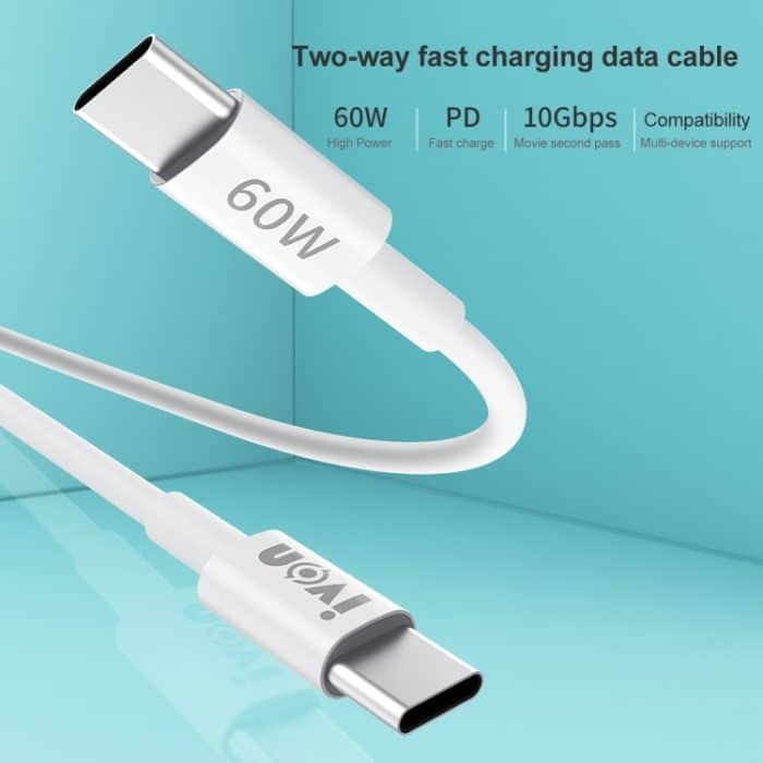 IVON CA203 60W PD USB-C / Typ-C bis USB-C / Typ-C Schnelles Ladedatenkabel, Kabellänge: 1m – Bild 2