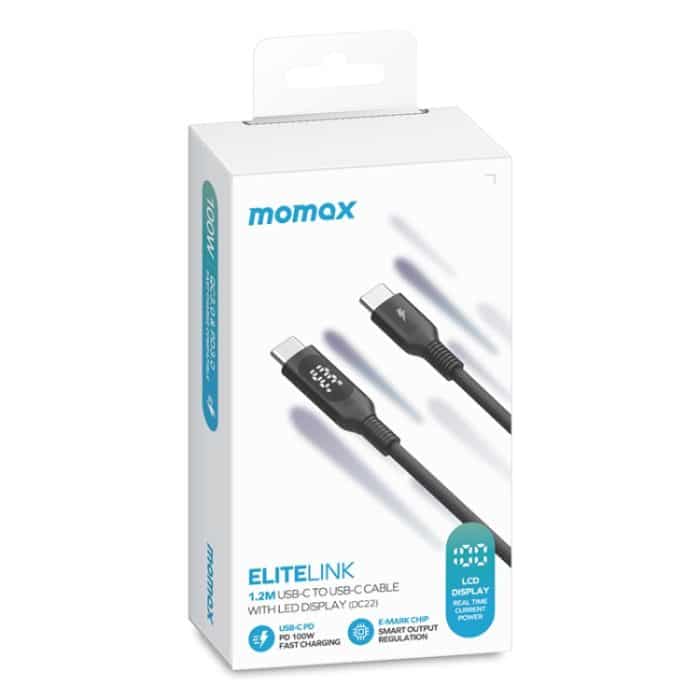 MOMAX DC22 1,2 m USB-C/Typ-C auf USB-C/Typ-C PD 100 W Digitalanzeige geflochtenes Datensynchronisierungs-Ladekabel – Bild 4