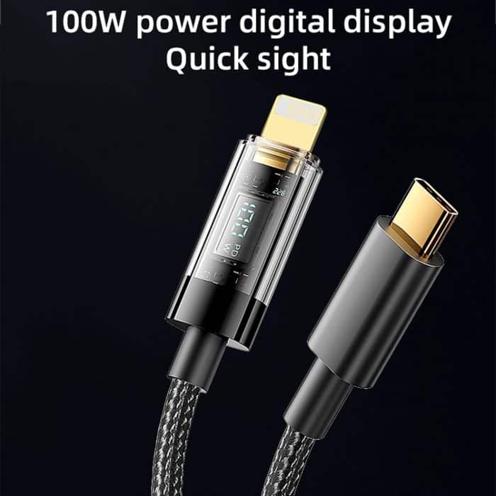 Mutural Li-CC006 1,2 m 100 W transparentes Digitaldisplay USB-C/Typ-C auf Typ-C Ladedatenkabel – Bild 2