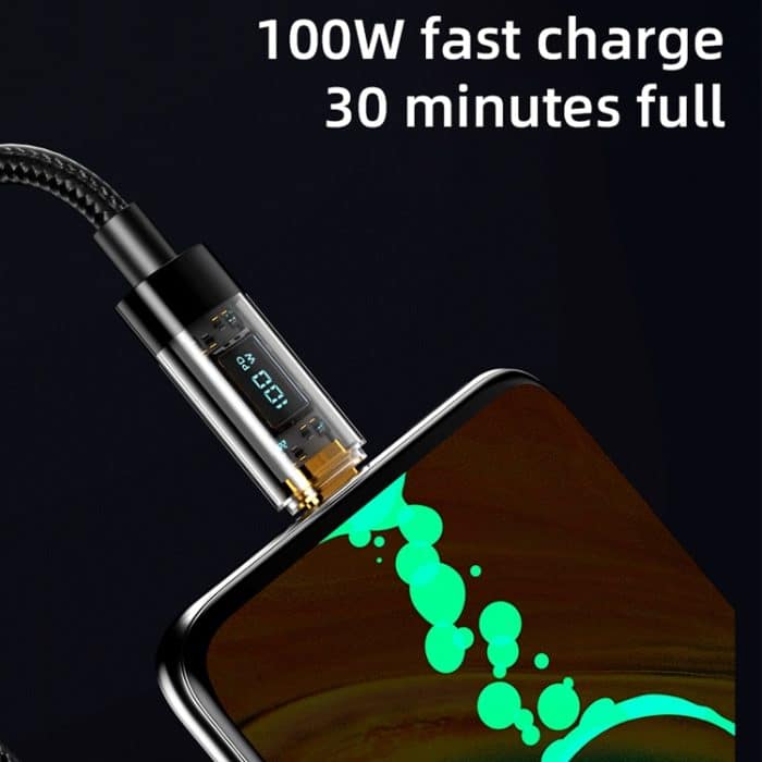 Mutural Li-CC006 1,2 m 100 W transparentes Digitaldisplay USB-C/Typ-C auf Typ-C Ladedatenkabel – Bild 3