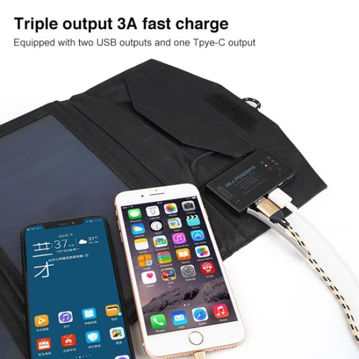 Allmäher Solar Batterieladegerät Tragbare 5V 15W Dual USB + Typ-C Tragbare Sonnenkollektor Ladegerät Im Freien Faltbare Solarplatte – Bild 3