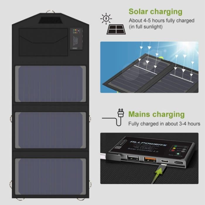 Allmäher Solar Batterieladegerät Tragbare 5V 15W Dual USB + Typ-C Tragbare Sonnenkollektor Ladegerät Im Freien Faltbare Solarplatte – Bild 5