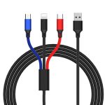 3 in 1 USB auf 8 Pin + Typ C / USB C + Micro USB Geflochtenes Ladekabel, Kabellänge: 1,2 m