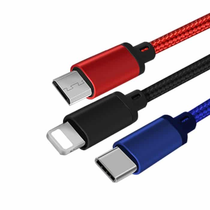 3 in 1 USB auf 8 Pin + Typ C / USB C + Micro USB Geflochtenes Ladekabel, Kabellänge: 1,2 m – Bild 3