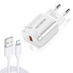 LZ-023 18W QC 3.0 USB Tragbares Reiseladegerät + 3A USB auf 8-poliges Datenkabel, EU-Stecker