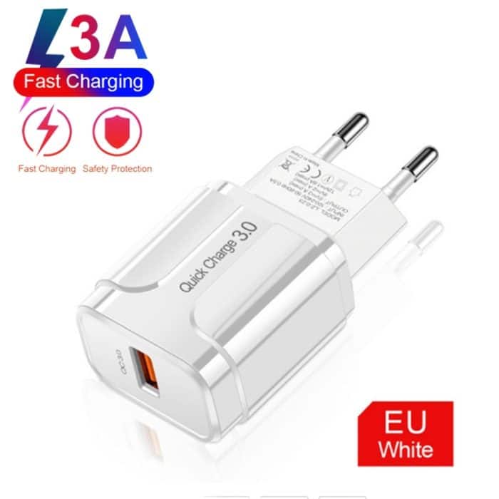 LZ-023 18W QC 3.0 USB Tragbares Reiseladegerät + 3A USB auf 8-poliges Datenkabel, EU-Stecker – Bild 2