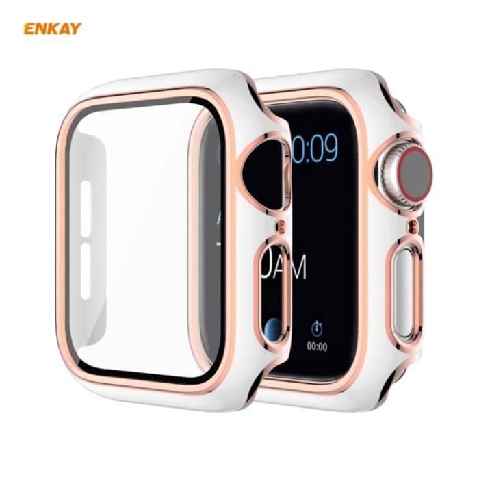 ENKAY Hat-Prince Galvanisiertes PC-Gehäuse mit vollständiger Abdeckung + Schutzglas aus gehärtetem Glas für Apple Watch Series 6 / 5 / 4 / SE 44 mm, For Apple Watch Series 6 / 5 / 4 / SE 44mm – Bild 1