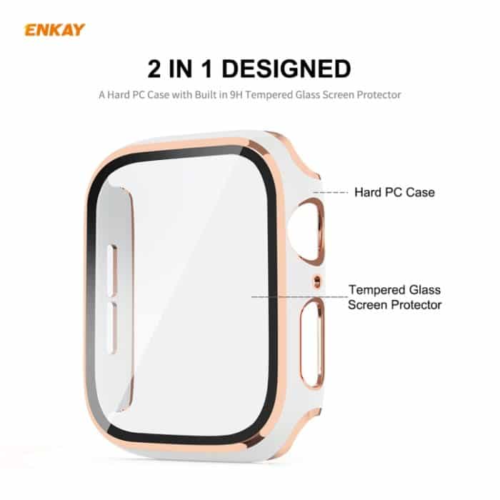 ENKAY Hat-Prince Galvanisiertes PC-Gehäuse mit vollständiger Abdeckung + Schutzglas aus gehärtetem Glas für Apple Watch Series 6 / 5 / 4 / SE 44 mm, For Apple Watch Series 6 / 5 / 4 / SE 44mm – Bild 2