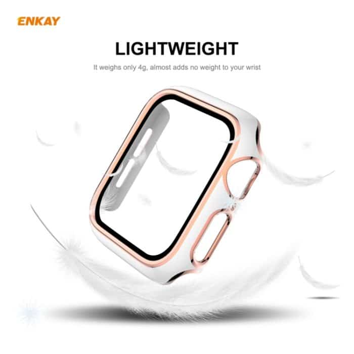 ENKAY Hat-Prince Galvanisiertes PC-Gehäuse mit vollständiger Abdeckung + Schutzglas aus gehärtetem Glas für Apple Watch Series 6 / 5 / 4 / SE 44 mm, For Apple Watch Series 6 / 5 / 4 / SE 44mm – Bild 3