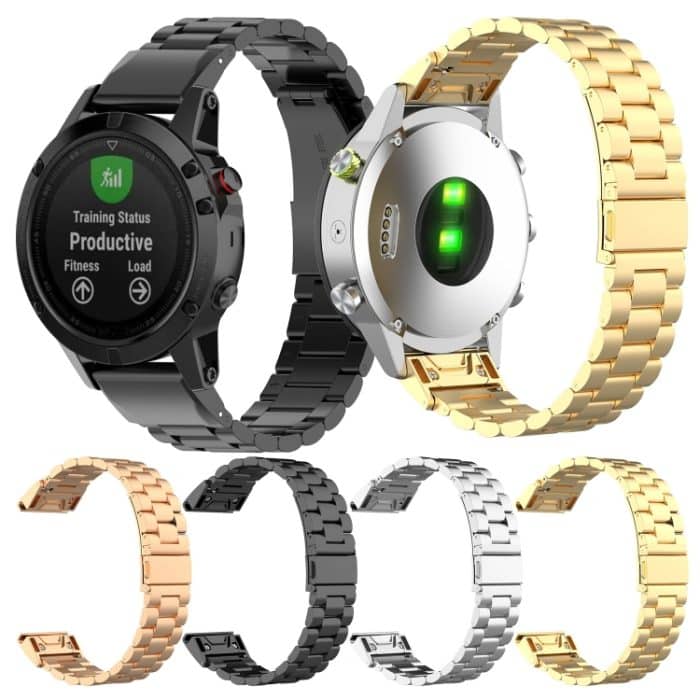 Für Garmin Fenix5/Forerunner935/Garmin Approach S60 Edelstahl drei Stämme von Metall Ersatz Schnellverschlussband, black, silver, gold, rose gold – Bild 5