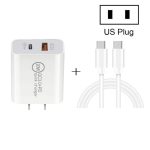 20 W PD Typ-C + QC 3.0 USB-Schnittstelle, Schnelllade-Reiseladegerät mit USB-C/Typ-C auf Typ-C-Schnellladedatenkabel