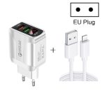 F002C QC3.0 USB + USB 2.0 LED-Digitalanzeige-Schnellladegerät mit USB-auf-8-Pin-Datenkabel, EU-Stecker – Bild 2