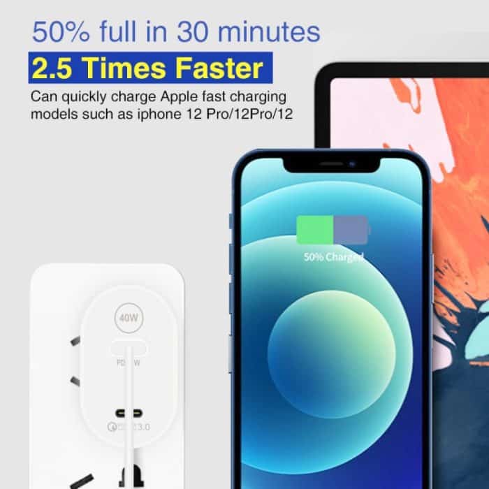 40-W-Dual-Port-PD/Typ-C-Schnellladegerät mit Typ-C-auf-8-Pin-Datenkabel, EU-Stecker – Bild 3