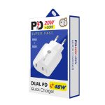 40-W-Dual-Port-PD/Typ-C-Schnellladegerät mit Typ-C-auf-8-Pin-Datenkabel, EU-Stecker – Bild 6