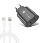 002 40-W-Dual-Port-PD/Typ-C-Schnellladegerät mit USB-C-auf-8-Pin-Datenkabel, EU-Stecker