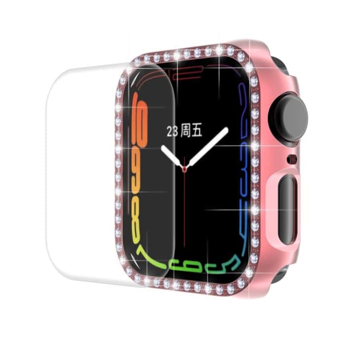 SYA001668401A.jpg ENKAY Hat-Prince Galvanisiertes PC-Diamant-Uhrengehäuse + vollständig abdeckende, gebogene PET-Displayschutzfolie für Apple Watch Series 7 41 mm – Bild 1