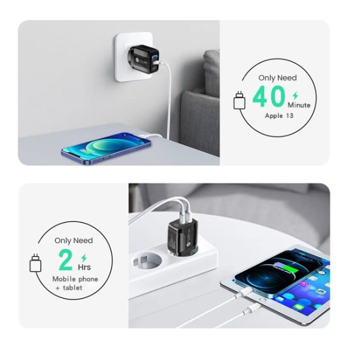 PD25W USB-C / Typ-C + QC3.0 USB Dual Ports Schnellladegerät, EU-Stecker – Bild 3