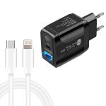 PD25W USB-C / Typ-C + QC3.0 USB Dual Ports Schnellladegerät mit USB-C auf 8-poligem Datenkabel, EU-Stecker