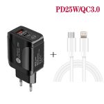 PD25W USB-C / Typ-C + QC3.0 USB Dual Ports Schnellladegerät mit USB-C auf 8-poligem Datenkabel, EU-Stecker – Bild 3