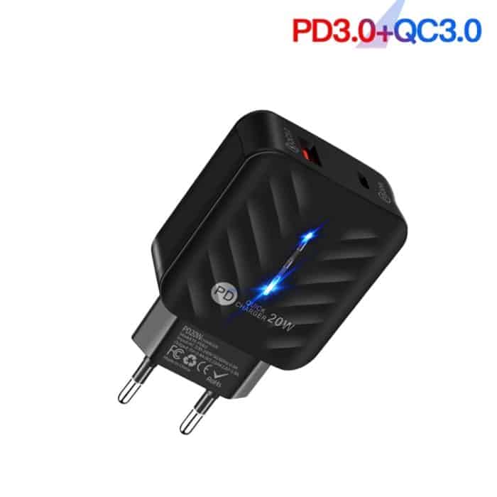 PD03 20W Typ-C + QC3.0 USB-Ladegerät mit Kontrollleuchte, EU-Stecker – Bild 7