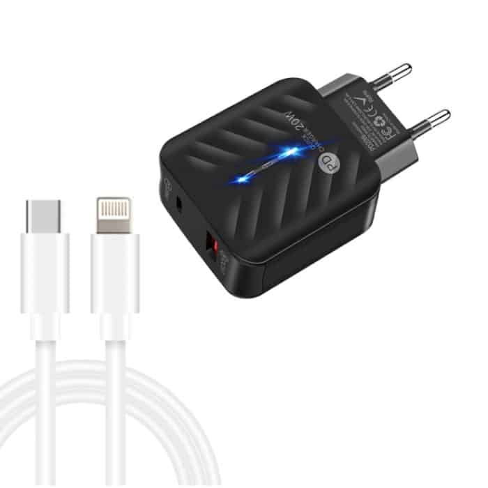 PD03 20W PD3.0 + QC3.0 USB-Ladegerät mit Typ-C auf 8-poligem Datenkabel, EU-Stecker – Bild 1