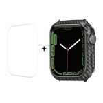 ENKAY Karbonfaser-PC-Gehäuse + vollflächiger PET-Displayschutz, For Apple Watch Series 8 / 7 41mm, For Apple Watch Series 8 / 7 45mm