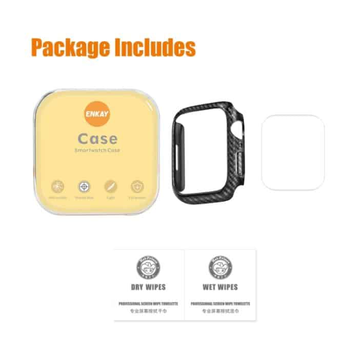 ENKAY Karbonfaser-PC-Gehäuse + vollflächiger PET-Displayschutz, For Apple Watch Series 8 / 7 41mm, For Apple Watch Series 8 / 7 45mm – Bild 8