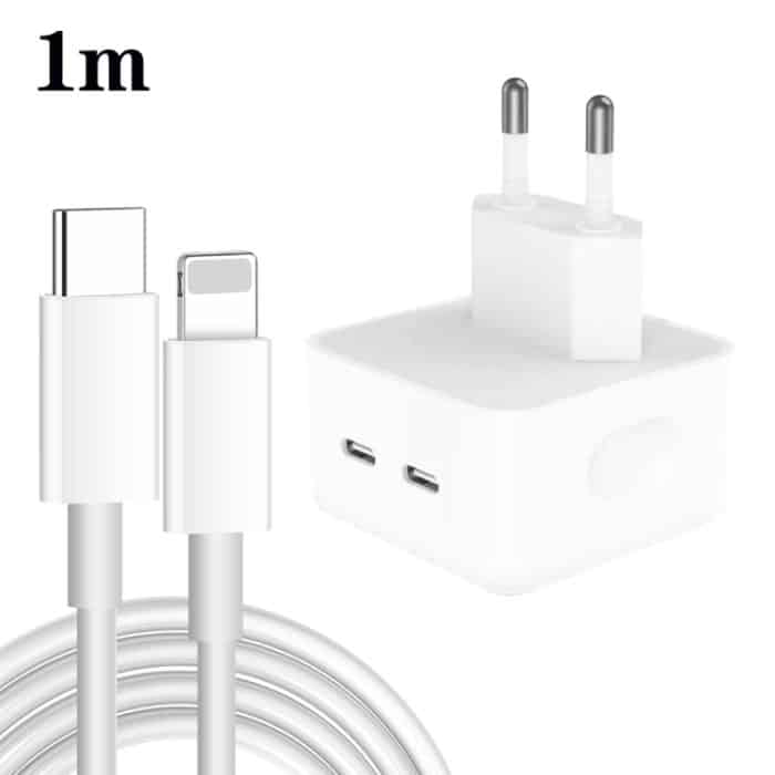 SYA0018448.jpg PD 35W Dual USB-C / Typ-C-Port-Ladegerät mit 1M Typ-C bis 8-Pin-Datenkabel, EU-Stecker – Bild 1