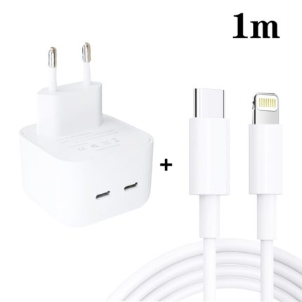 SDC-40W Ladegerät mit zwei PD-USB-C-/Typ-C-Anschlüssen und Datenkabel vom Typ C auf 8-polig, EU-Stecker