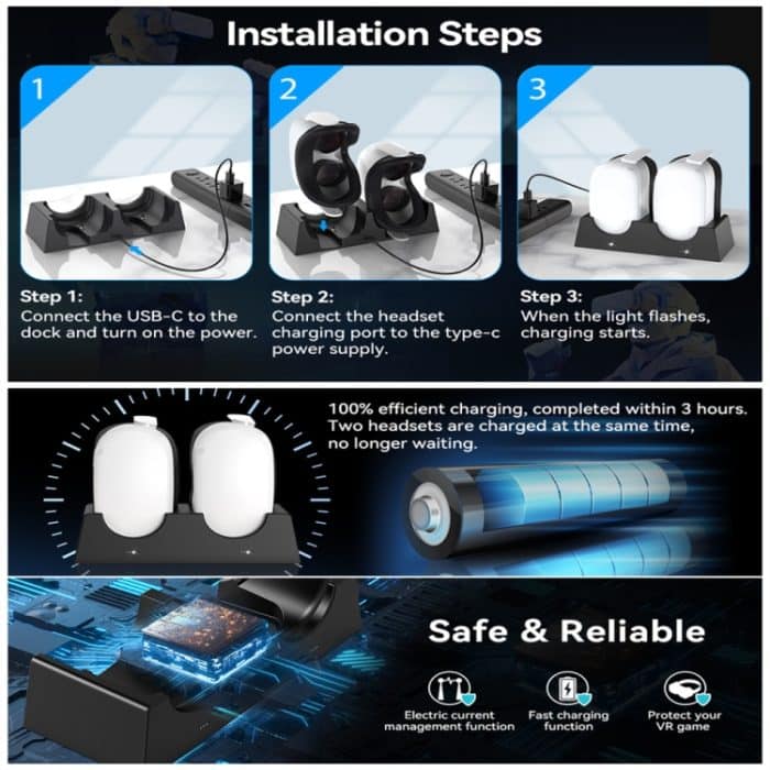 Für Oculus Quest 2 VR-Ladestation VR-Zubehör Host-Aufbewahrungshalterung Doppel-Ladestation – Bild 9