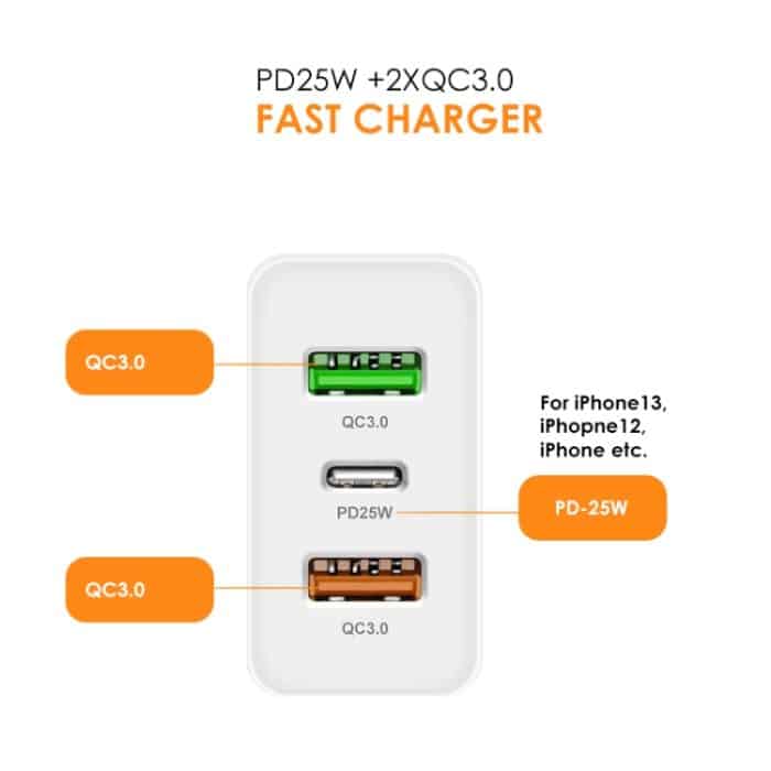 45 W PD3.0 + 2 x QC3.0 USB-Multi-Port-Schnellladegerät, EU-Stecker – Bild 4