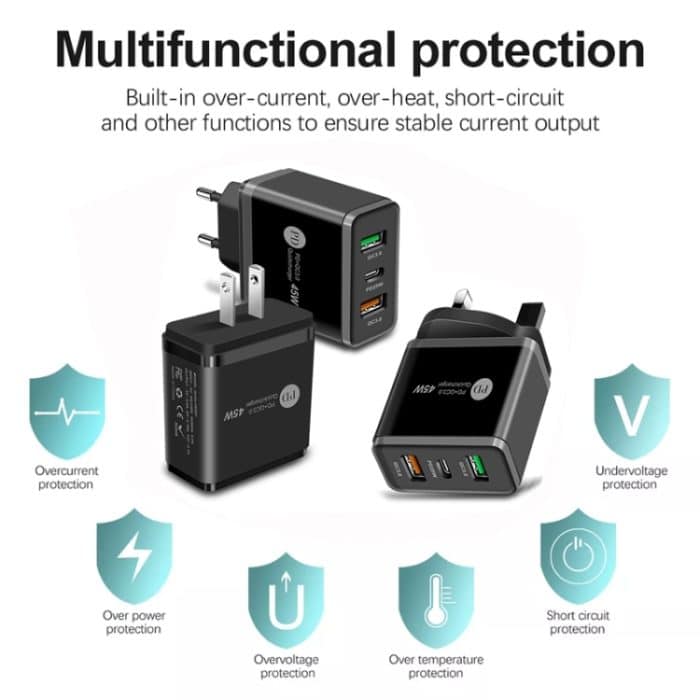 45 W PD3.0 + 2 x QC3.0 USB-Multi-Port-Schnellladegerät, EU-Stecker – Bild 5