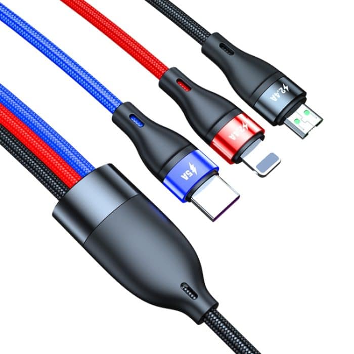 40W 5A USB auf Micro USB + USB-C / Type-C + 8 Pin Schnellladekabel, Kabellänge: 2m – Bild 2